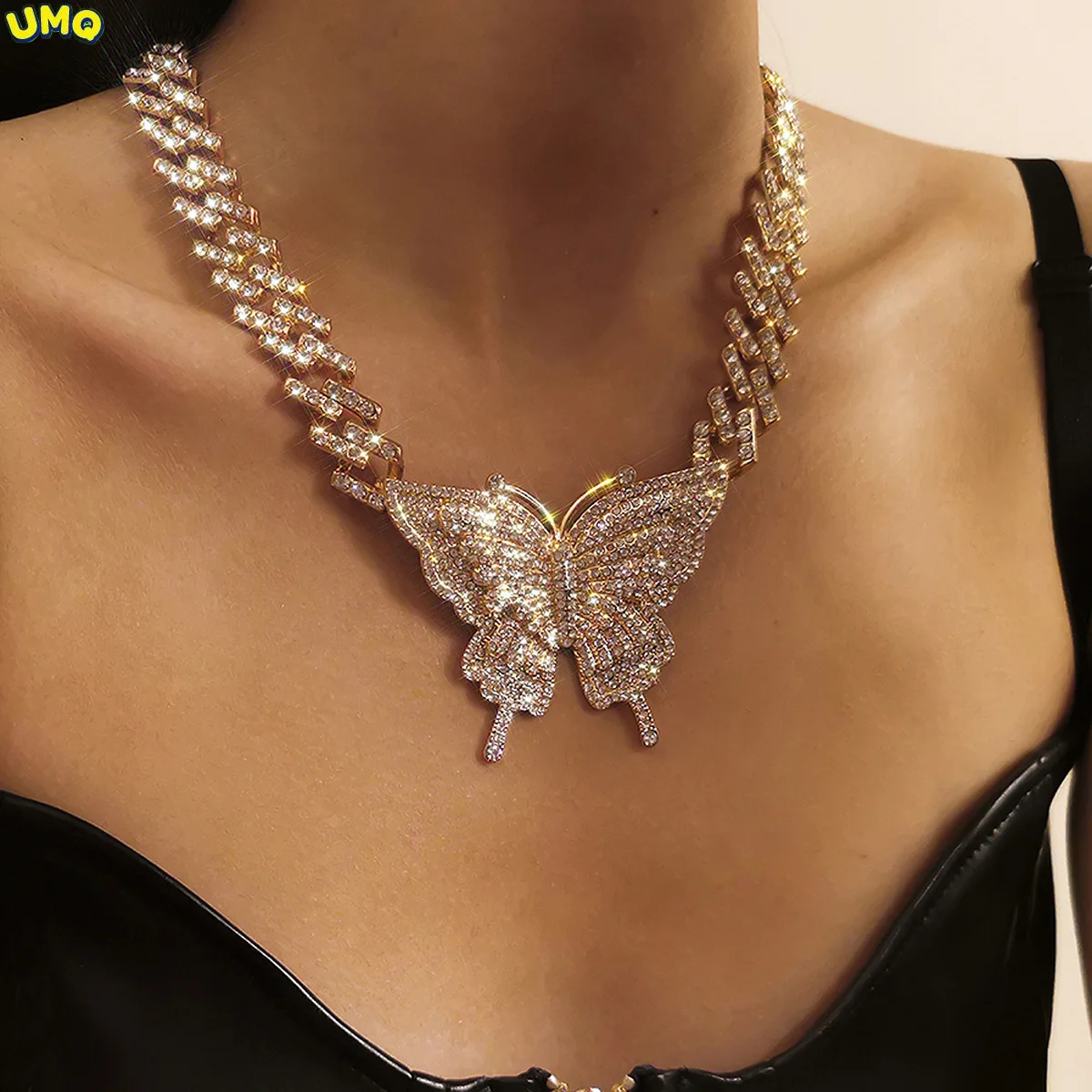 

jewelry Hip Hop Full Diamond Cuban Chain Necklace Punk Exaggerated Diamond Inlaid Butterfly Necklace Female gifts for Women
