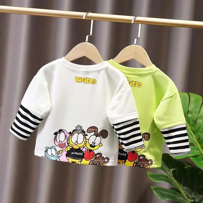 

Kids Boys and Girls Pure Cotton Sweater T-shirt Spring and Autumn Korean Edition Children's Long Sleeve Fake Two Piece Top Baby