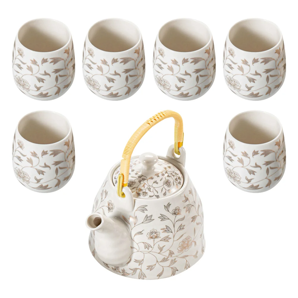 

1 Set of Ceramic Teapot with Tea Cups Home Tea Kettle with Handle Tea Drinking Cups