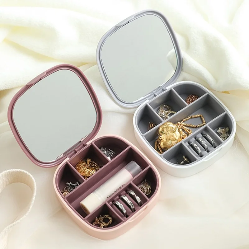 Creative 2022 New Portable Jewelry Box Jewelry Storage Box Display Travel Jewelry Storage Box with Mirror Home Mini Storage Rack