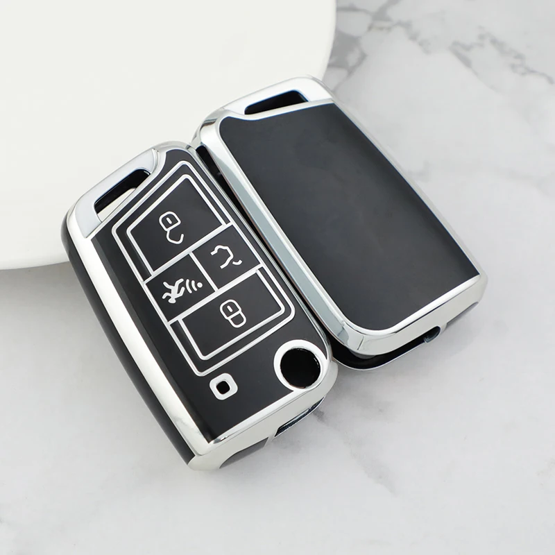 

Чехол для автомобильного ключа из ТПУ для VW Volkswagen Golf VII Mk7 GTI Jetta, 4-кнопочный пульт дистанционного управления, защитная крышка, откидной Hoder
