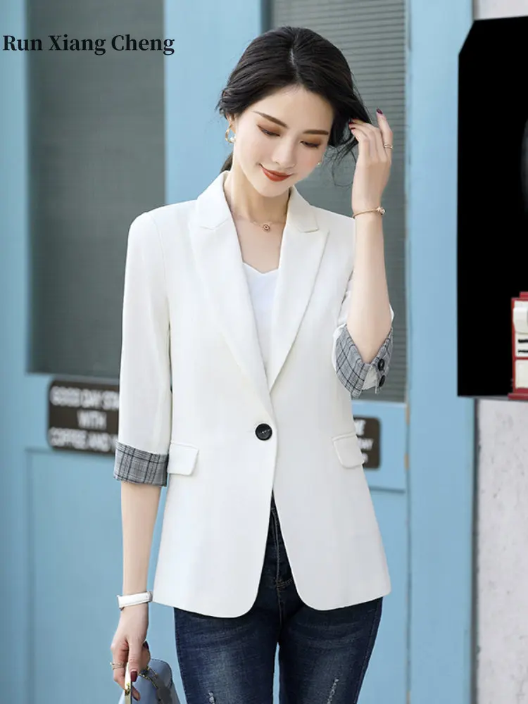 Women's Half Sleeved Blazers 2023 Spring Summer New Free Shipping Slim Solid Color Suit Coat Commuting Simple Atmosphere Suit