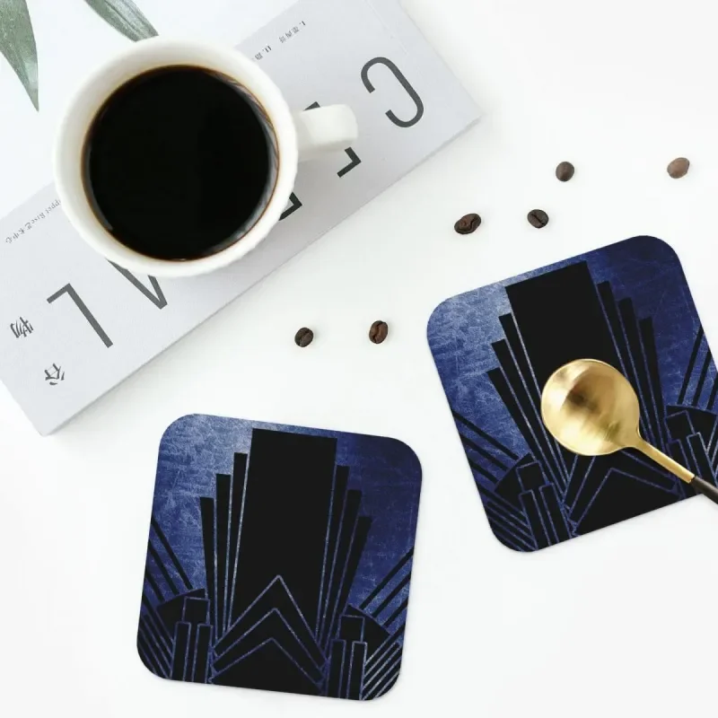 

French Navy Art Deco Design Coasters PVC Leather Placemats Waterproof Insulation Coffee Mats Home Kitchen Dining Pads Set of 4