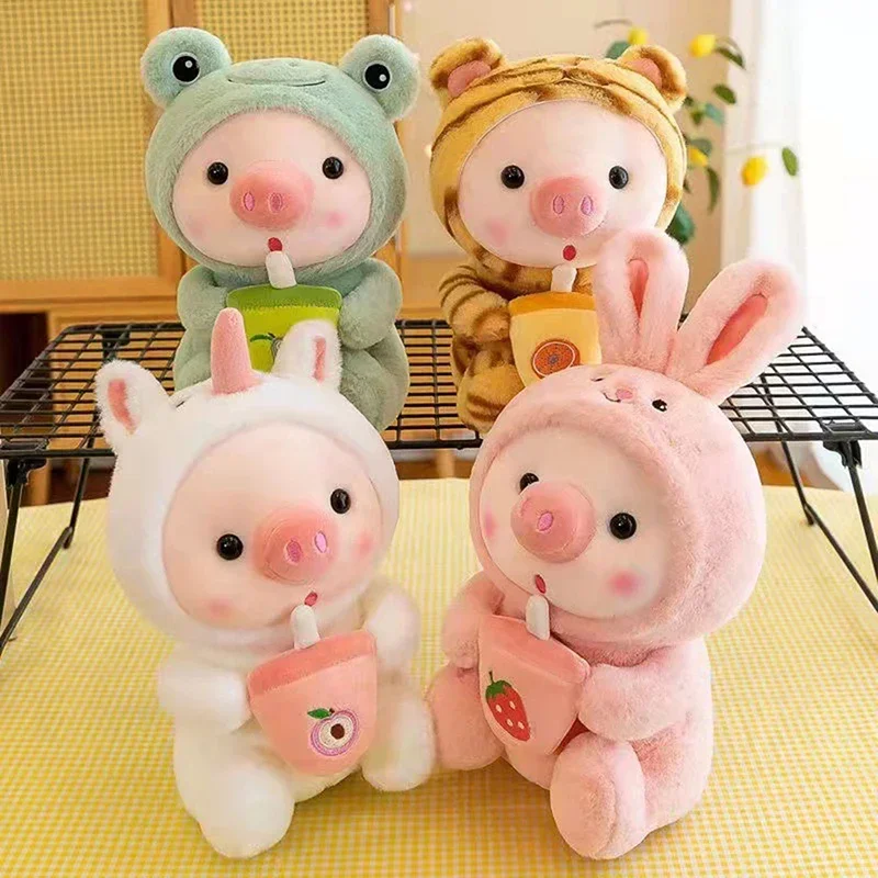 25 см Kawaii Pearl Milk Tea Pig Плюшевая игрушка Мягкое животное Кролик Лягушка Тигр Подушка