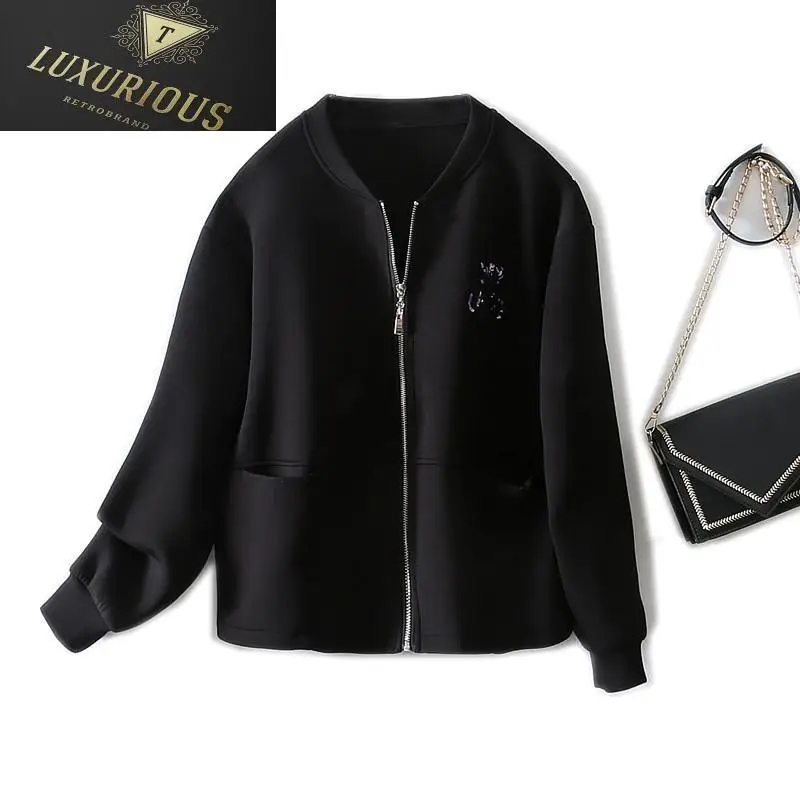 

Женская короткая куртка с карманами и вышивкой, размеры до 4XL