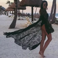 sexy lace crochet beach bikini cover up women long maxi dress hollow out loose robe sarong kaftan swimsuit beach wear