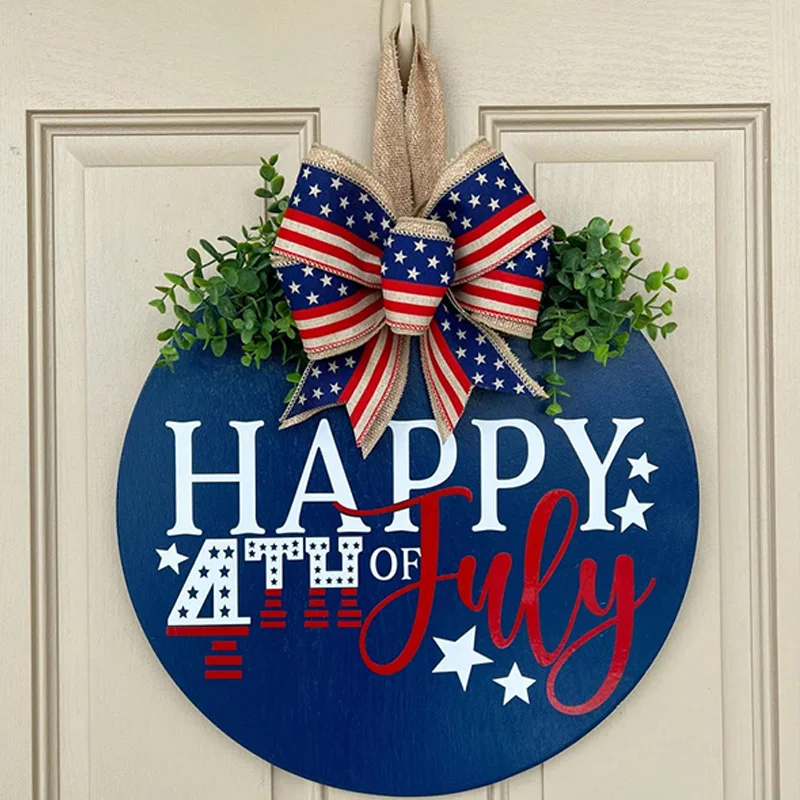 

1PC Welcome Sign Front Door Porch Wall Patriotic Hanging Sign Patriotic Wreaths Pendant 4th of July Independence Day Decoration