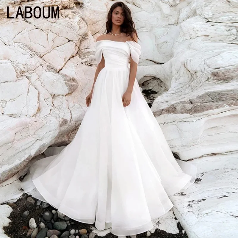 

LaBoum Wedding Dresses 2023 Boat Neck Strapless Sweep Train Tulle Simple Elegant Bridal Gown vestido de noiva robe de mariée