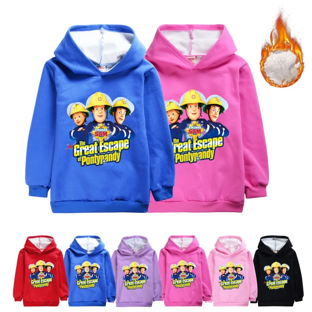 

Детская осенняя утепленная толстовка с капюшоном с принтом «пожарный сам», детская зимняя одежда для мальчиков, бархатный свитер, флисовая осенняя одежда