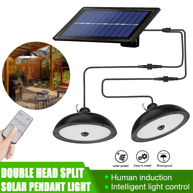 

Solar Chandelier Outdoor Waterproof LED Lamp Double-head Pendant Light with Remote Control for Indoor Decorations Shed Barn Room