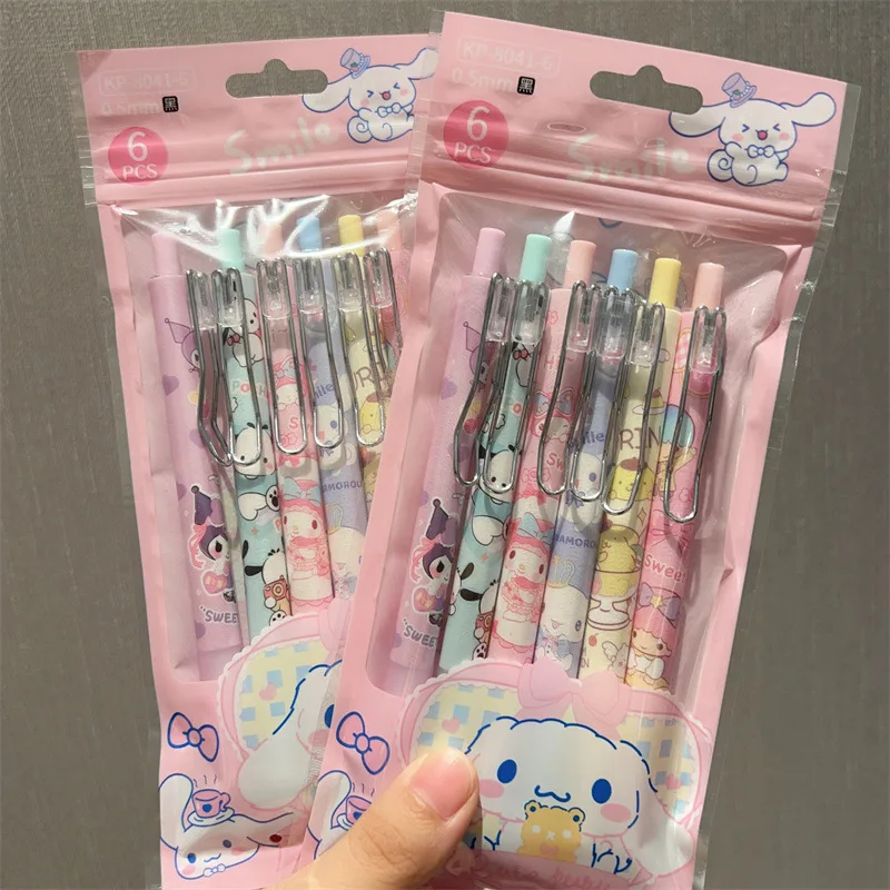 

12 шт. симпатичная гелевая ручка Kuromi 0,5 мм для девушек высококлассная углеродная мультяшная Черная пуля для студентов Sanrio школьные кавайные канцелярские принадлежности