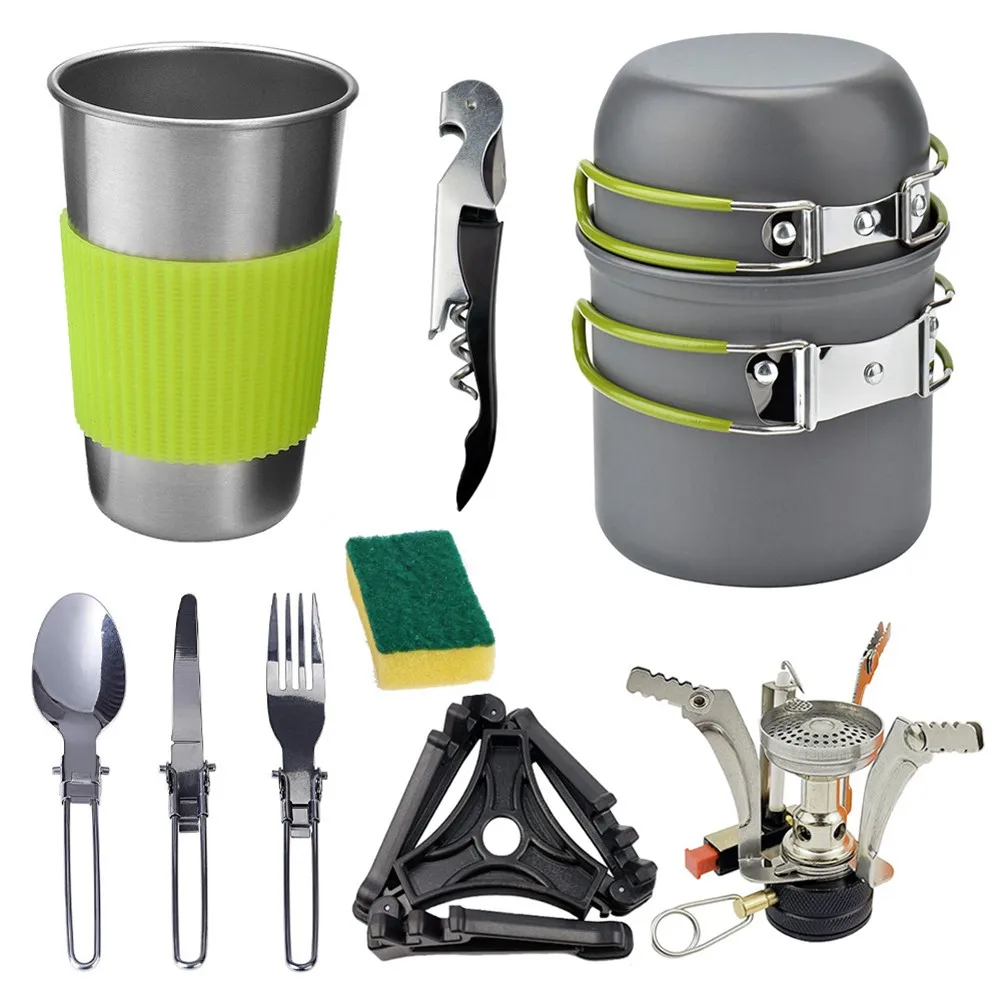 

Camping Cooking Set Pots And Stove Bracket Corkscrew Outdoor Picnic Hiking Backpack Travel Camping Equipment Accessories