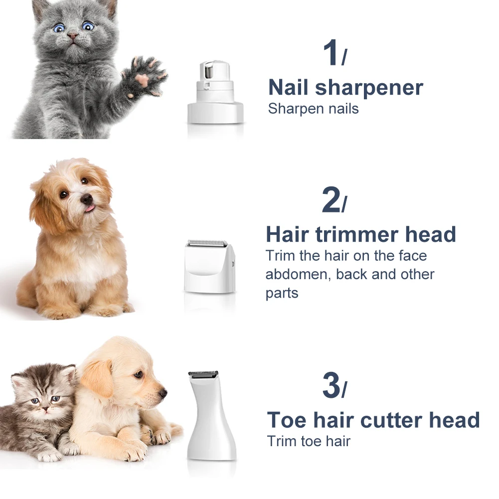 3 In 1 Pet Grooming Kit USB Rechargeable Clipper Hair Trimmer Paw Nail Grinder Foot Cutter Machine For Cats Dogs | Дом и сад