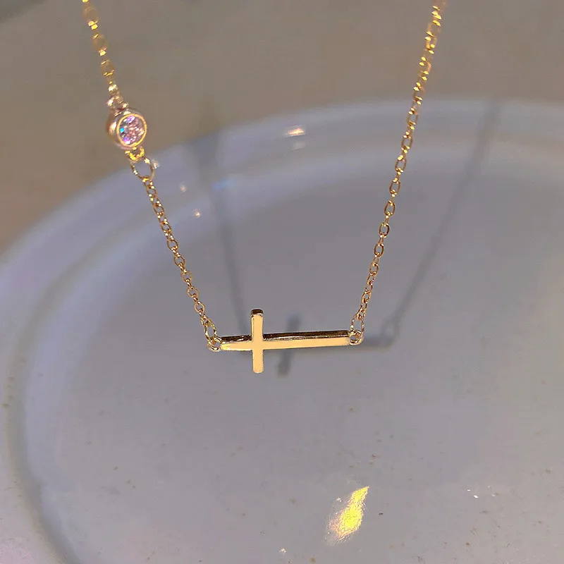 

2023 New Fashion Trend Stainless Steel Elegant Exquisite Simple Cross Zircon Necklace Women Jewelry Party Premium Gift Wholesale