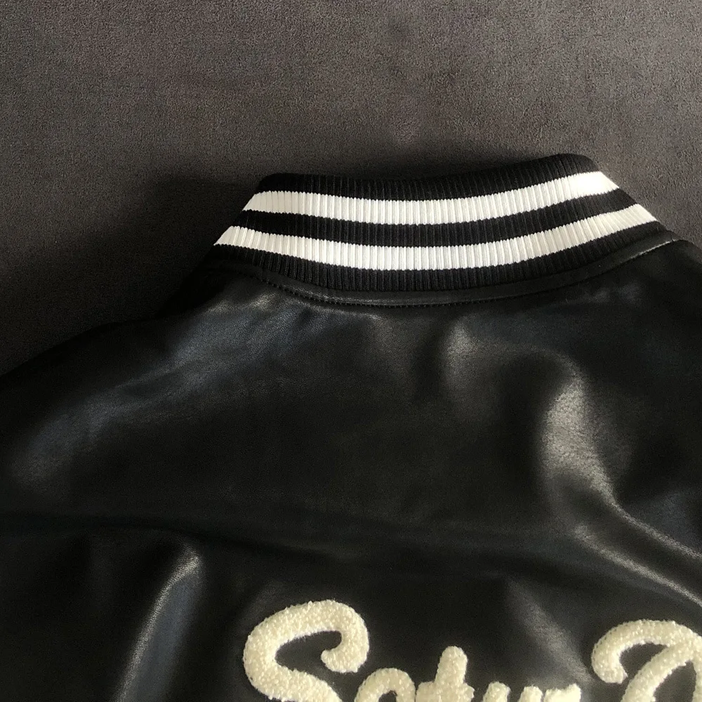 Women's wide leather clothes baseball clothes single breasted embroidery hip hop style fashion casual leather jacket tide coa