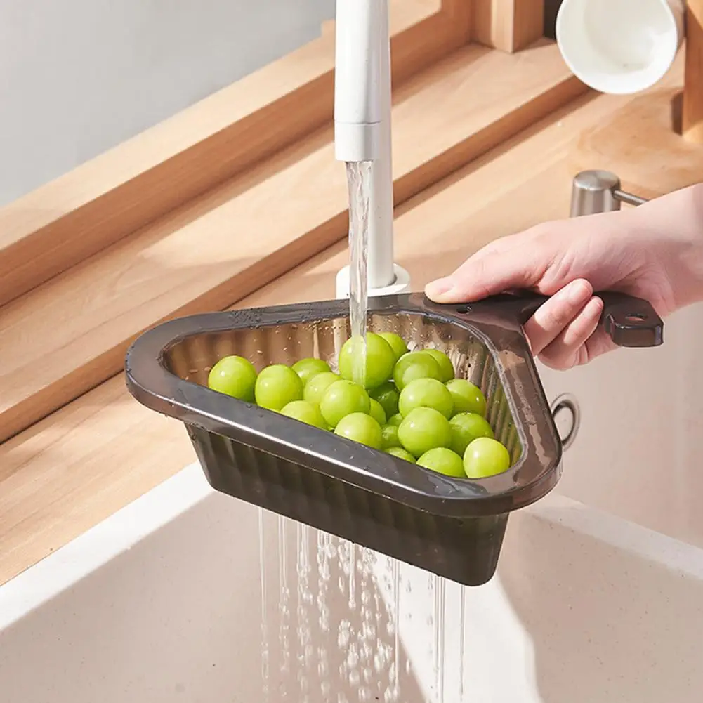 

Drain Basket Triangular Non-slip Easy Hanging Punch Free Wide Opening Vegetable Extendable Handle Sink Strainer Kitchen Tool