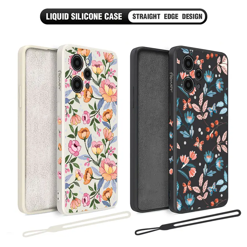 

Blooming Flowers Phone Case For Xiaomi Redmi 12C 10 10C 10A 9 9T 9A A1 K20 K30 K40 Pro Plus 4G 5G Liquid Silicone Cover