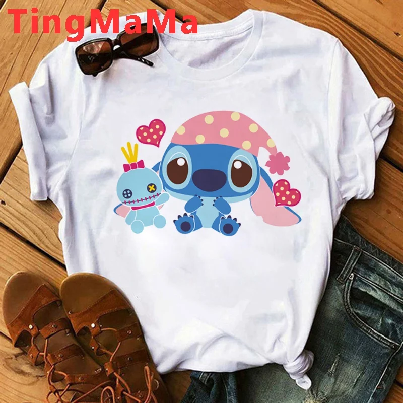 

Disney Stitch Clothes Summer Top Women Graphic Tees Women Japanese Couple Casual T Shirt