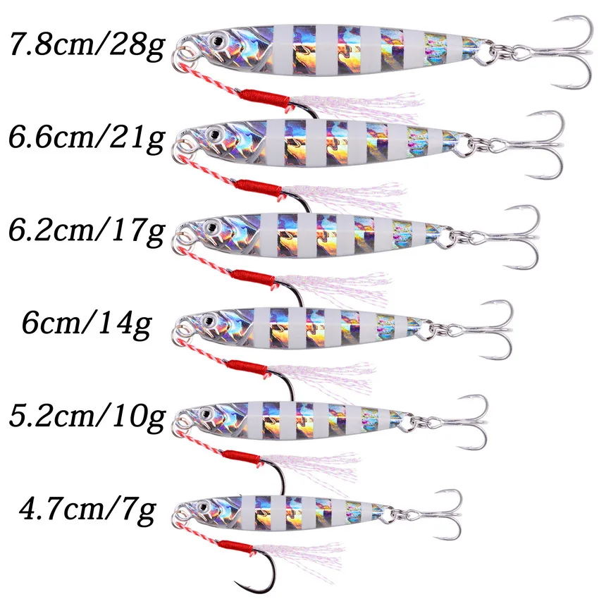 ZWICKE 10pcs/lot Ice Fishing Lure with Hooks Cast Jiging Shore Casting Metal Jig Bait Sinking Minnow Lure 7g 10g 14g 17g 21g 28g