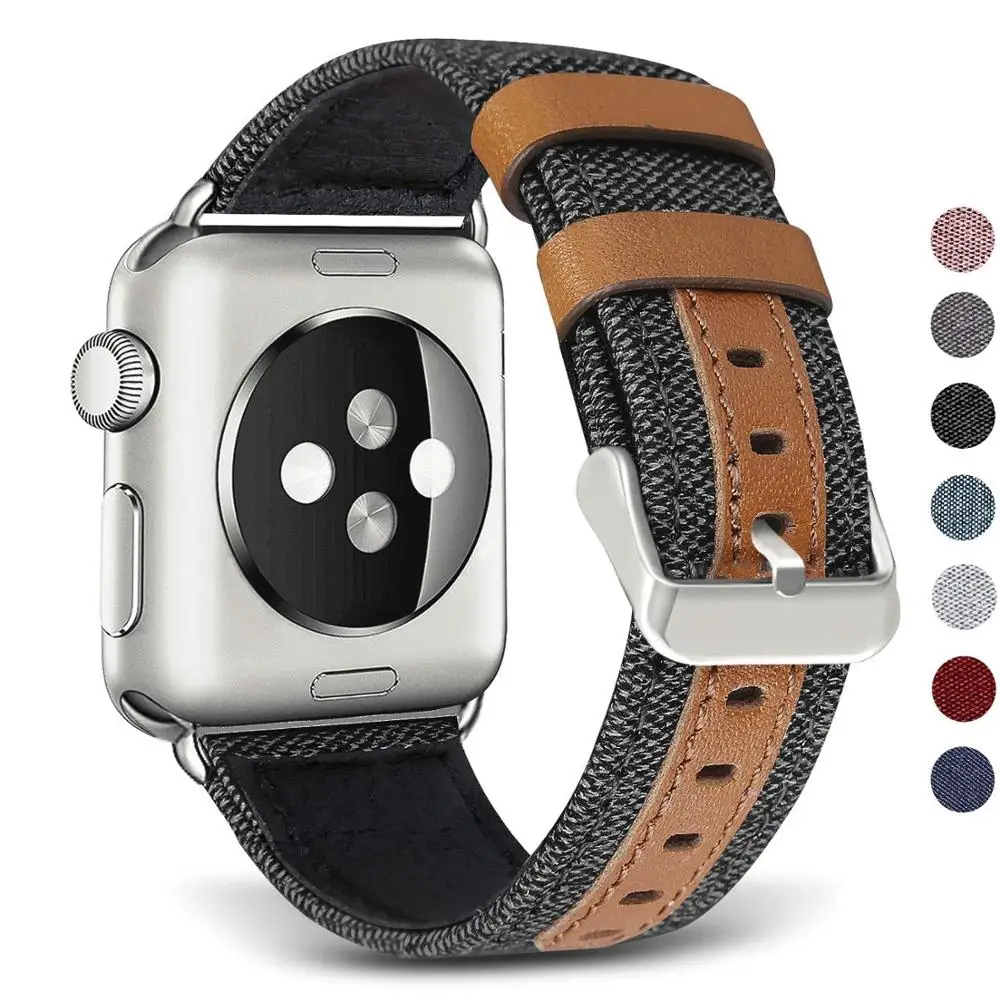 

Leather strap for Apple watch band 44mm 40mm 45mm 41mm Canvas Fabric correa bracelet iWatch 42mm 38mm series 3 4 5 se 6 7 band