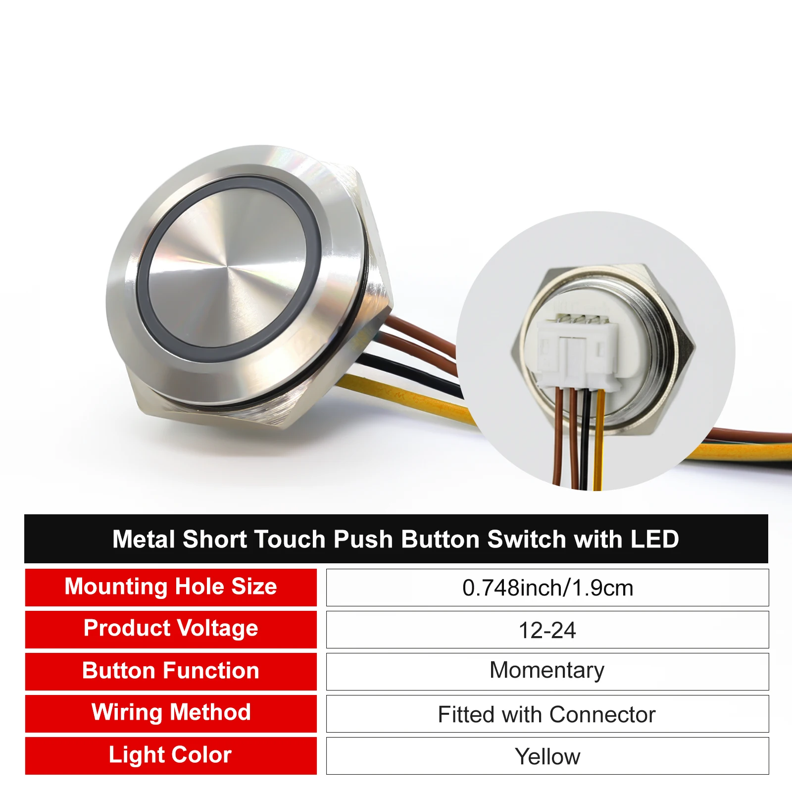 

Кнопка-переключатель 19 мм, сенсорная, с LED-подсветкой, самовосстанавливающаяся, мгновенного действия, из нержавеющей стали, микропереключатель для промышленного контроля, автомобилей и умного дома