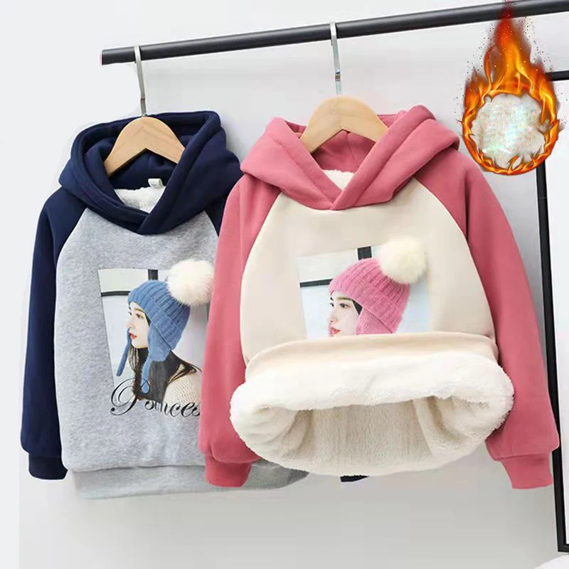 

Girls Fleece Hoodies Autumn/winter 2022 New ChildrenThicken Hooded Coat Children Outerwear Top Hoodies Teen Sweatshirt
