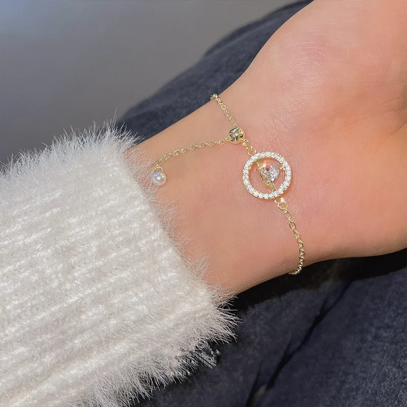 

2022 New Zircon Ring Love Pull Bracelet For Women Exquisite Personality Fashion Shiny Bracelet Wedding Jewelry Birthday Gifts