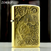 zorro copper embossed tiger kerosene lighter windproof open flame smoking accessories collection gift
