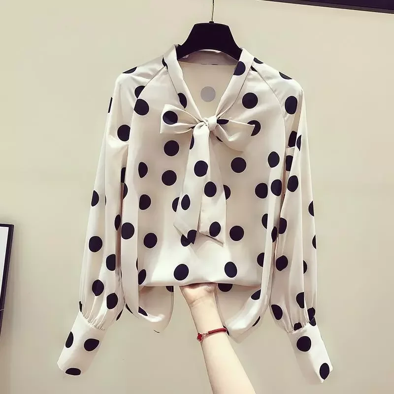 

Y2KNew womentops traf Y2K roupas femininas New shirt Polka Dot Chiffon shirt women's early spring 2022 long sleeve western style