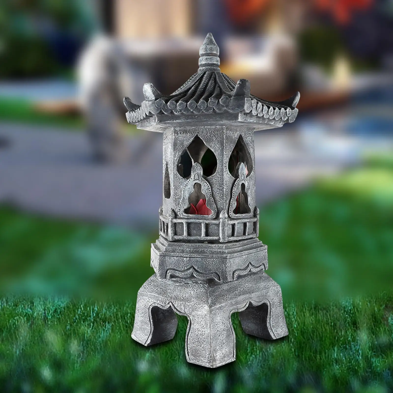 

Садовая статуя пагода, миниатюрная садовая лампа с отделкой раньше, Солнечная пагода, фонарь для газона, фермерского двора, патио, балкона