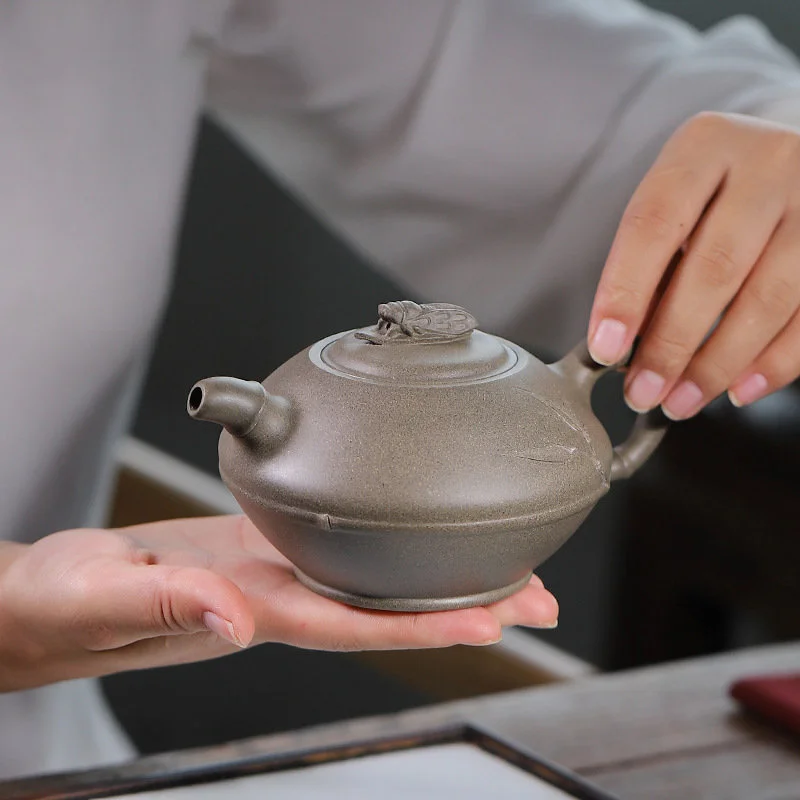 

230 мл Yixing фиолетовые глиняные чайники, знаменитый бамбуковый чайник ручной работы, необработанный серый чайник, китайский высококачественный чайный набор Zisha