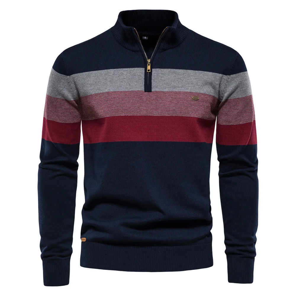 2022 New Autumn Winter Patchwork Pullovers Man Sweater Fashion Zipper Casual High Quality Cotton Sweater for Men