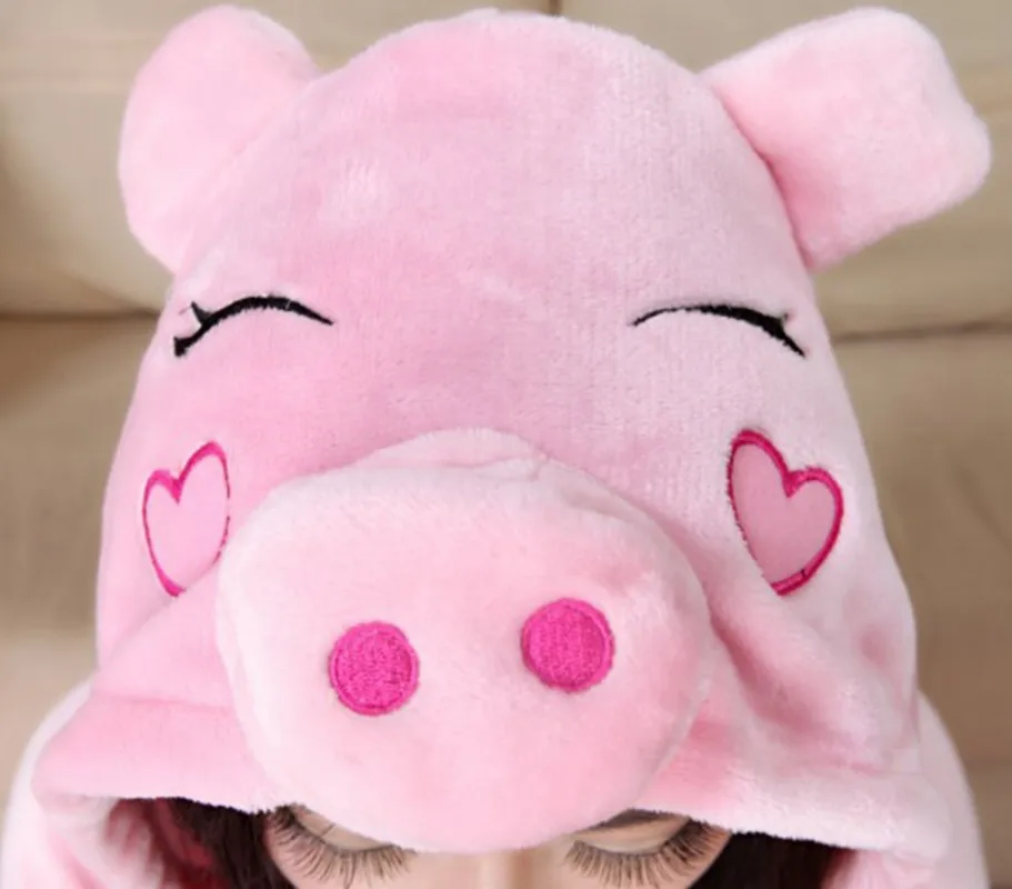 Adults Animal Pajamas Sets Sweet Home Clothes Winter Warm Pink Length To The Floor Cute Cartoon Sleepwear Cosplay Pig Costume