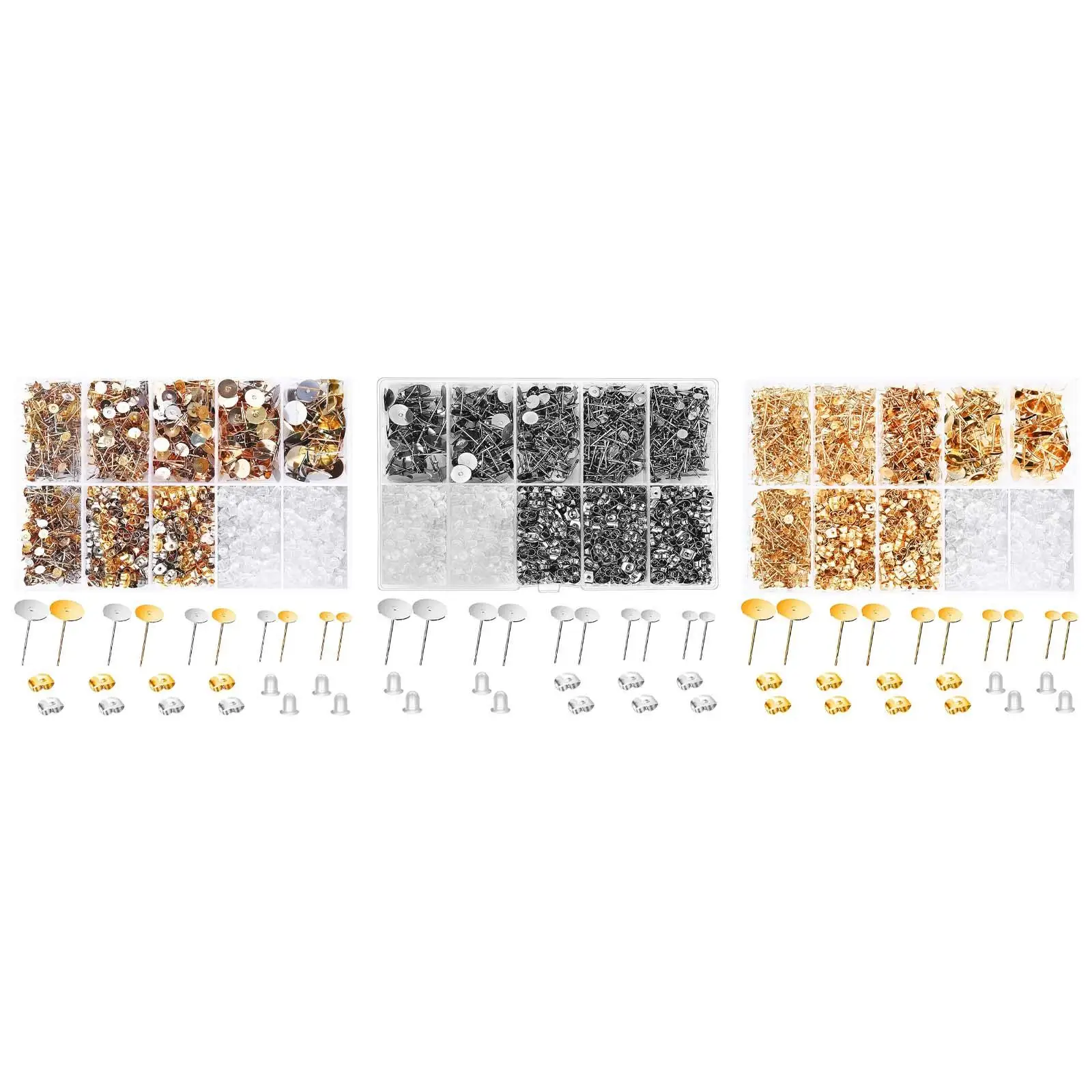 

2000Pcs Earring Posts and Backs Rubber Supplies Findings Ear Stopper Metal Earring Making Set Flat Pad Earring Studs for Crafts