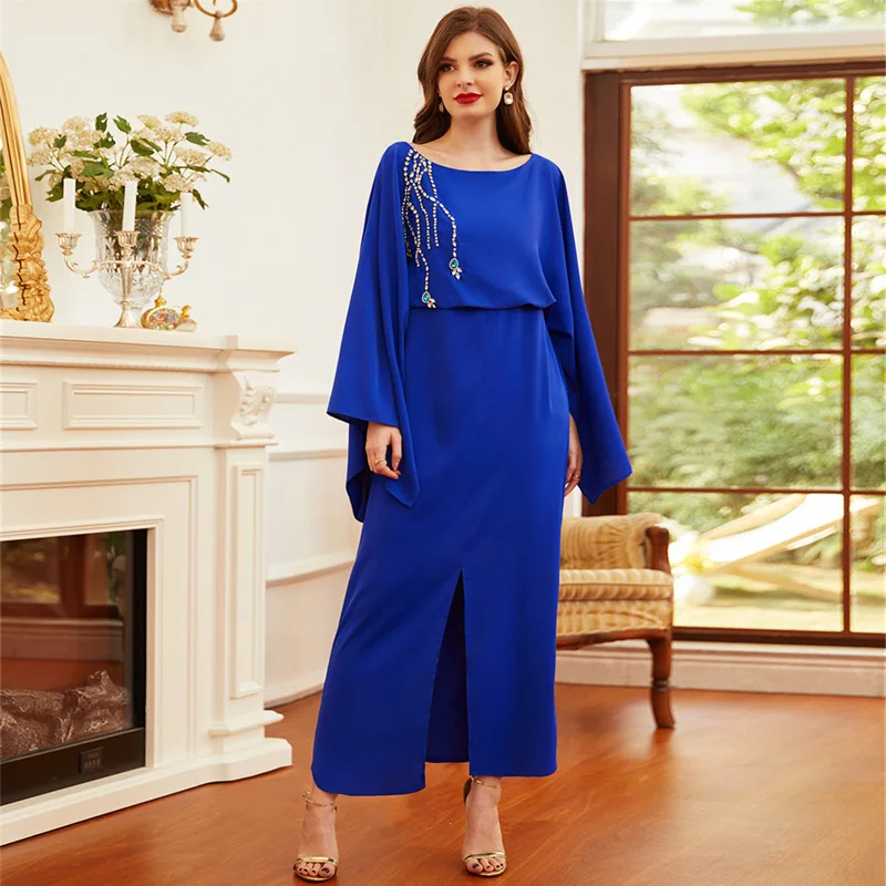 Wepbel Ramadan Women Muslim Party Dress Long Flare Sleeve Abaya Solid Color High Waist Islamic Clothing Robe Turkey Kaftan