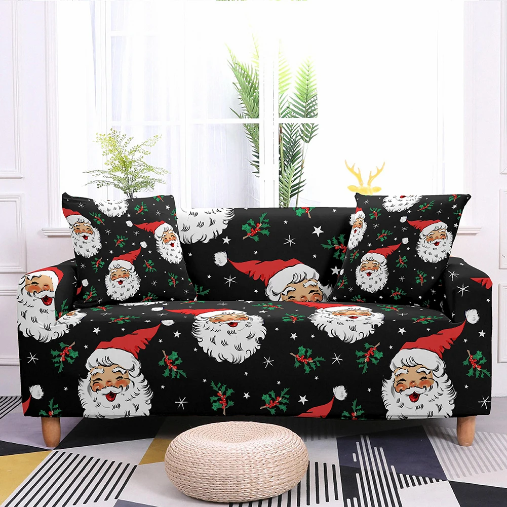 

Santa Print Sofa Cover Elastic Couch Cover for Living Room Polyester Stretch Sofa Slipcover 1/2/3/4 Seaters Furniture Protector