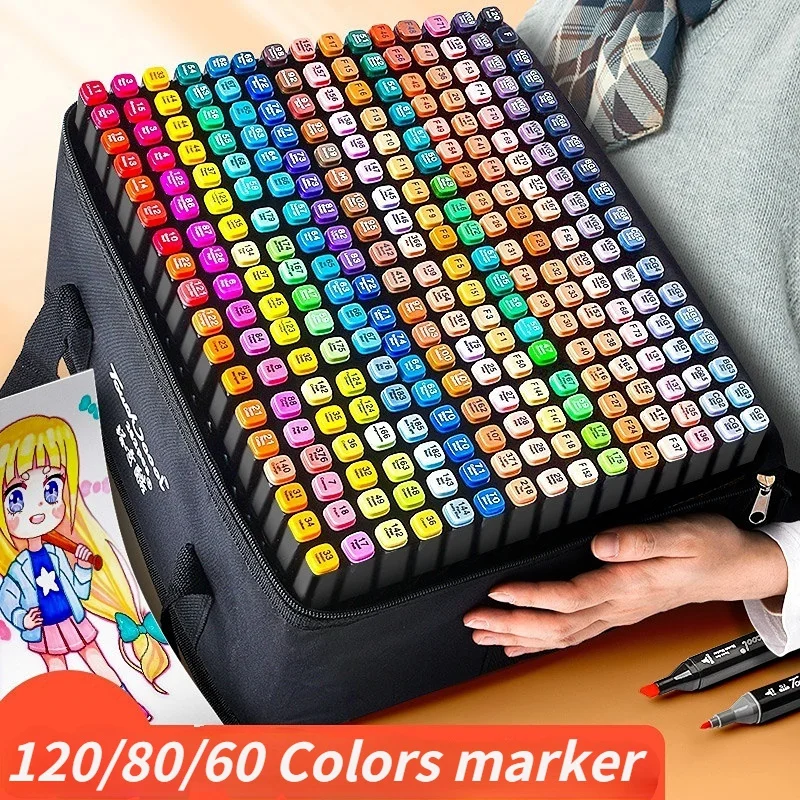 

12-120pcs Alcohol Based Art Marker Set for Adult Kids Dual Tip Coloring Drawing Sketching Permanent Brush Markers Artists Marker