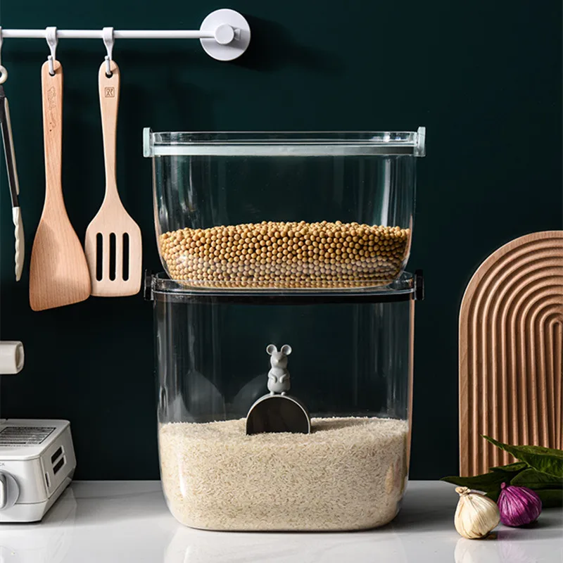 Женский контейнер для хранения риса кухонный прозрачный с мерной чашкой 20 фунтов