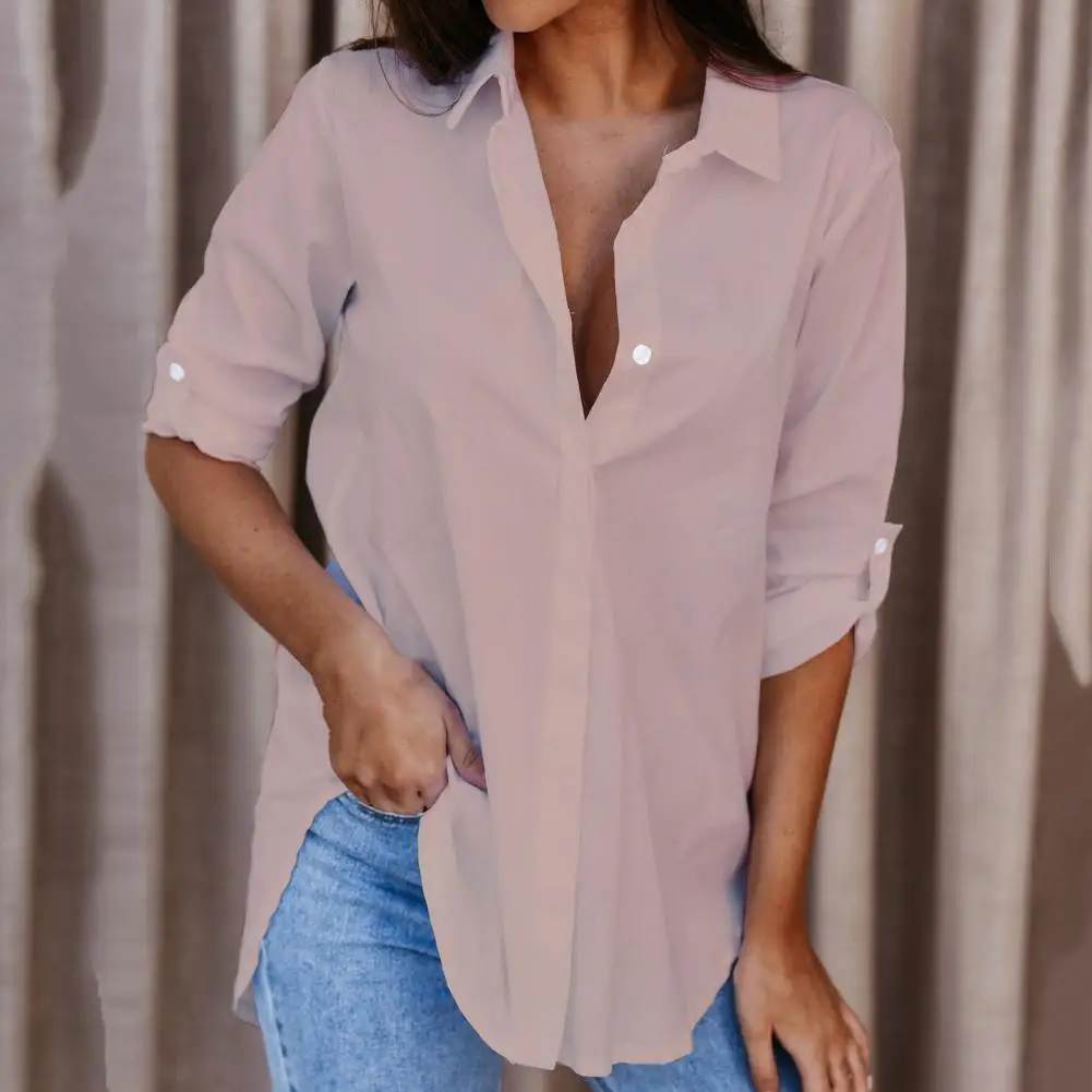 

Autumn Shirt Turn-Down Collar Chic Long Sleeve Simple Casual Autumn Shirt