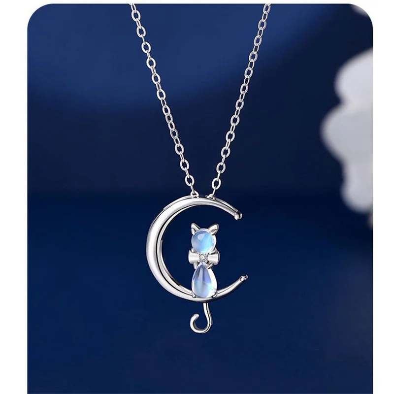 

Necklace Jewellery Moonstone Pendant Chain Cat Women Gift UK