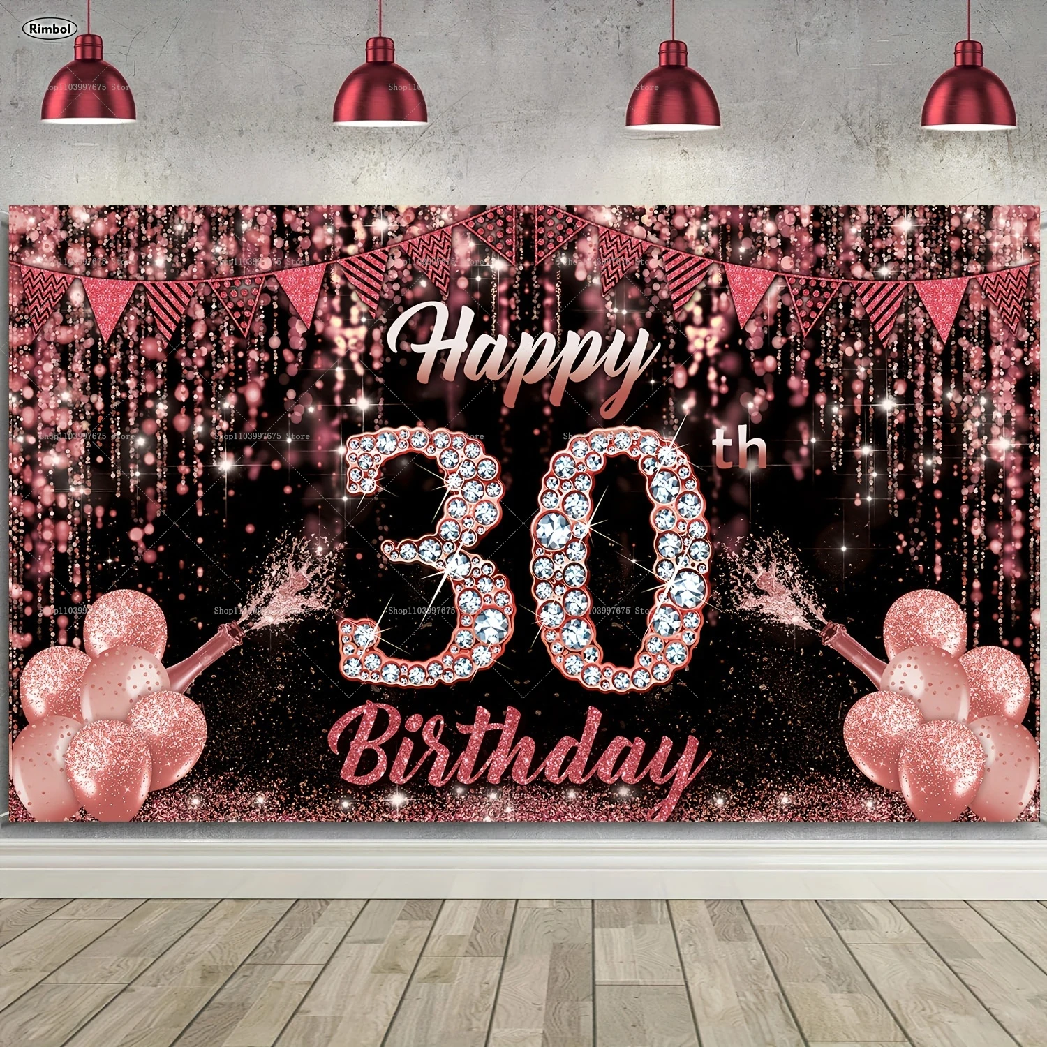 

Розово-золотой Баннер-фон Для Дня Рождения С Воздушным Шаром-бриллиантом Для Девочек, Декоративная Фотозона Для 16, 21, 30