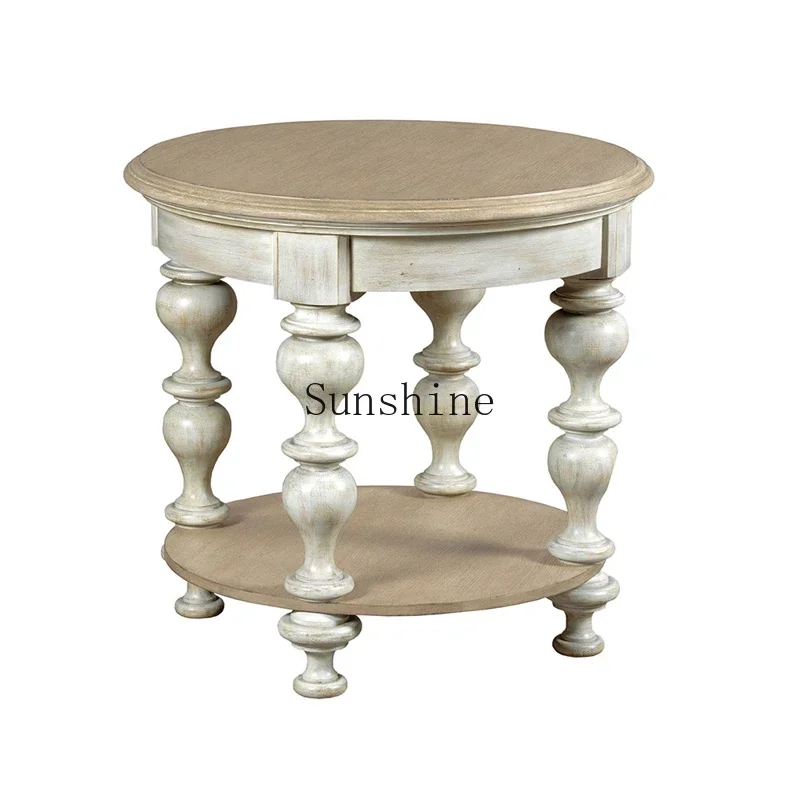 Американский классический круглый журнальный столик из цельного дерева резной