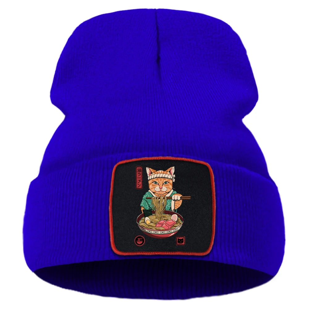 

Весенняя шапка унисекс с забавным принтом кошки съедобной лапши 2020, Теплая Шапка-бини для улицы, лидер продаж, вязаная шапка с мультяшным ри...