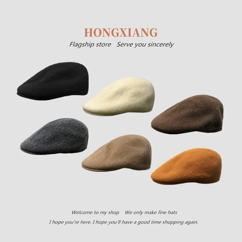 Однотонный шерстяной берет Женская осенне-зимняя британская ретро