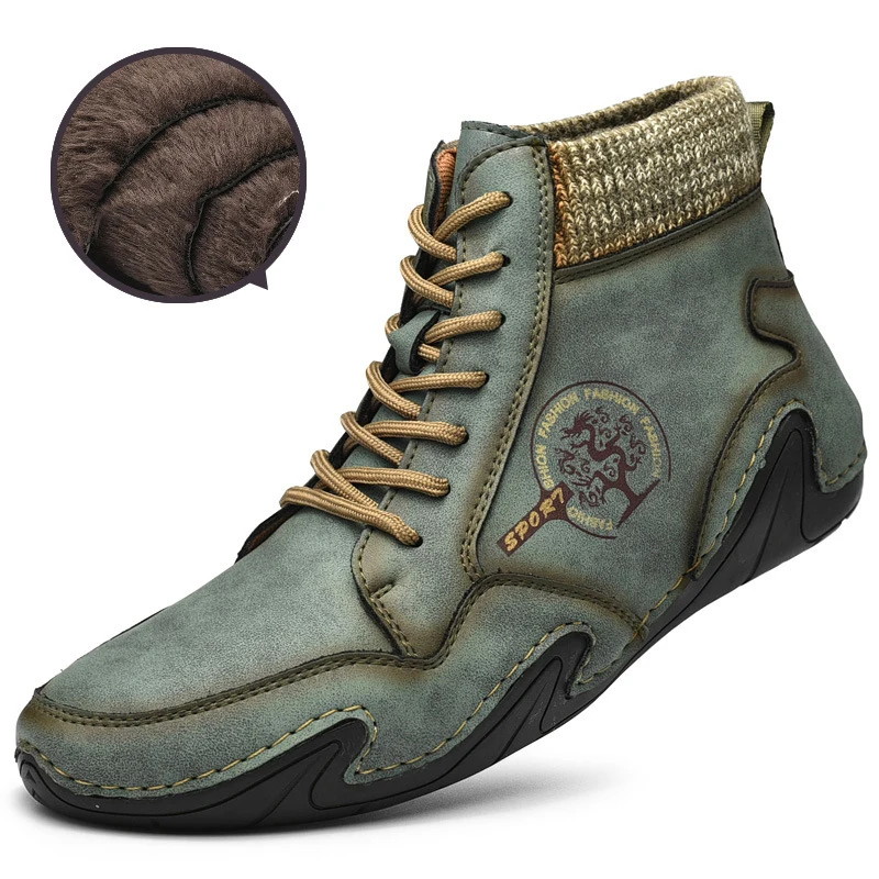 

Leather Ankle Boots for Men Winter Fur Super Warm Snow Winter Casual Shoes Sneakers High Top Western Waterproof Tactical Man