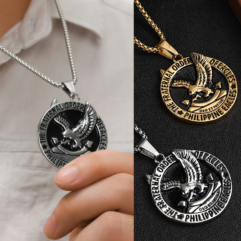 

Fashion Retro Philippine Eagle Brotherhood Pendant Necklaces Stainless Steel Necklace Collarbone Chain Men's Jewelry Accessories