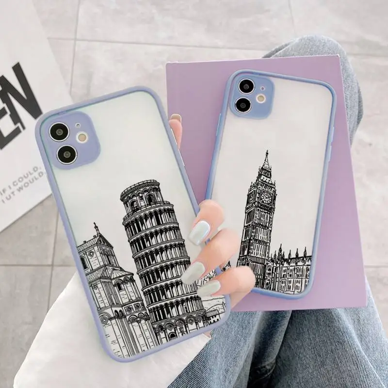 

World Famous Historical Landmark Building lines Phone Case matte transparent For iphone 14 11 12 13 plus mini x xs xr pro max