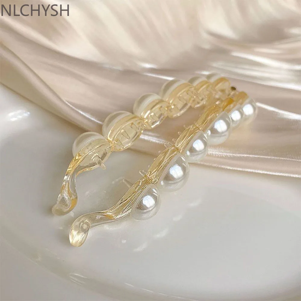 

New Temperament Korean Word Clip Headdress Pearl Banana Clip Vertical Clip Ponytail Hairpin Simple Style Hair Accessories