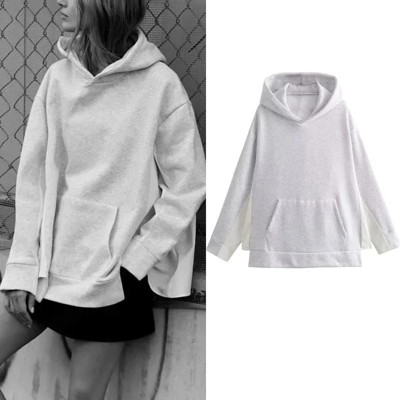 

Женская толстовка с капюшоном и карманами, свободного покроя