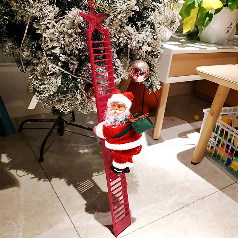 

NewYear Gift Electric Climbing Ladder Santa Claus Christmas Ornament Decoration For Home Christmas Tree Hanging Decor With Music